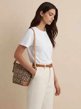 Vintage Coach Brown Signature Canvas Hobo Bucket Bag
